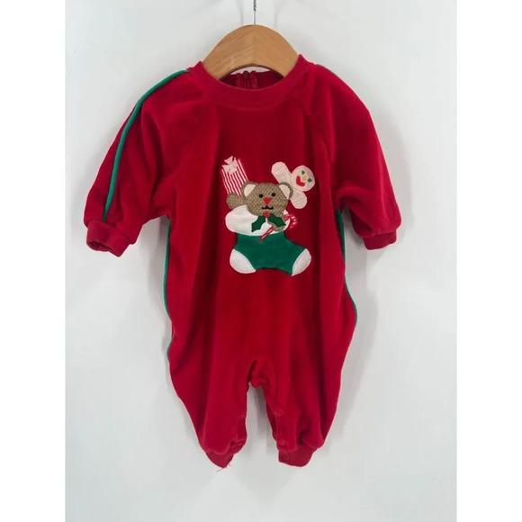 Vintage Betti Terell 3M Baby Sleeper Red Velour Bear Gingerbread Holiday Zip-Up - Picture 11 of 11